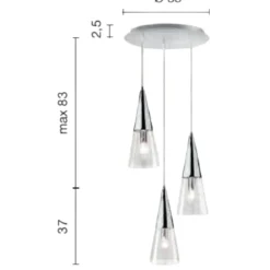 Lampadari Cucina-Ondaluce so trento 3 lampadario tre coni cromo vetri trasparenti