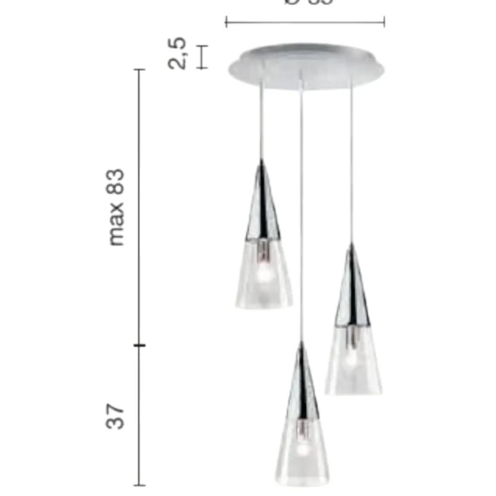 Lampadari Cucina-Ondaluce so trento 3 lampadario tre coni cromo vetri trasparenti