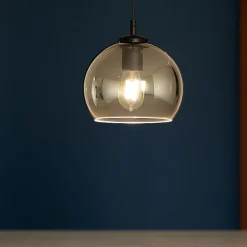 Lampade A Sospensione-Ondaluce so verve 4 lampada a sospensione sfera vetro fume base nero