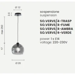 Lampade A Sospensione-Ondaluce so verve 4 lampada a sospensione sfera vetro fume base nero