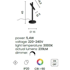 Lampade Da Tavolo-Ondaluce teddy lampada da tavolo nera luce orientabile led 3000k dimmerabile