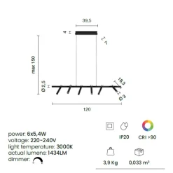 Lampadari Moderni-Ondaluce teddy lampadario moderno nero 6 luci orientabili led 3000k dimmerabile