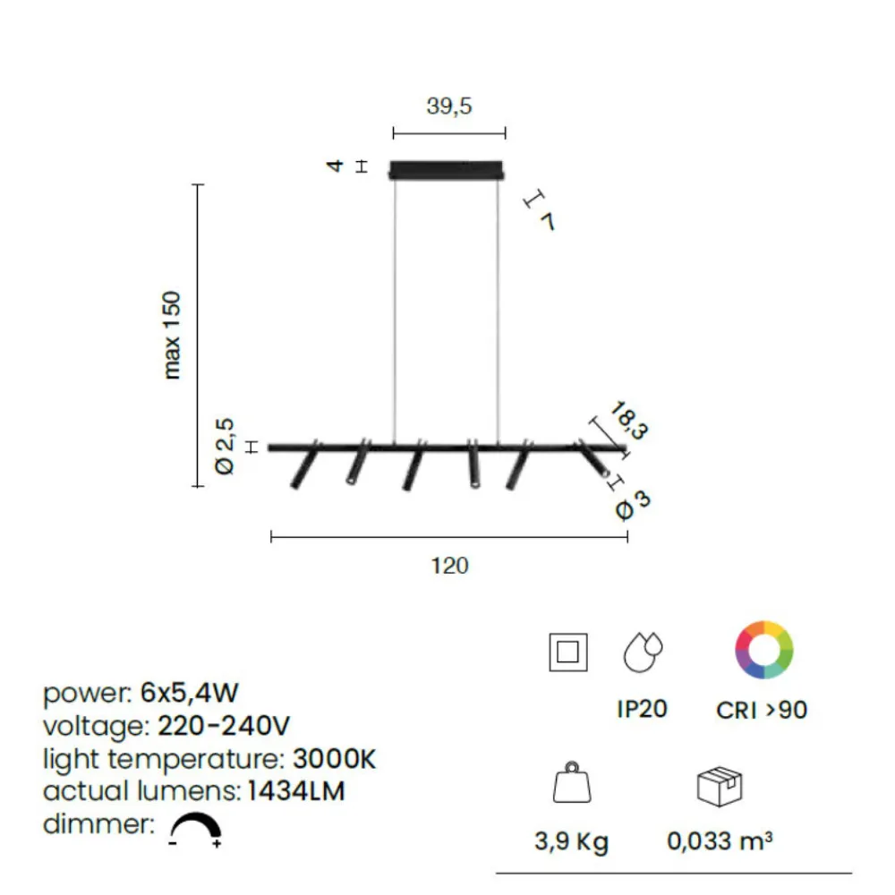 Lampadari Moderni-Ondaluce teddy lampadario moderno nero 6 luci orientabili led 3000k dimmerabile