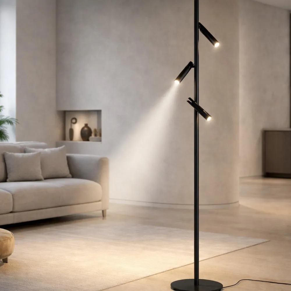 Lampade Da Terra-Ondaluce teddy piantana nera per soggiorno led orientabile dimmerabile 3000k
