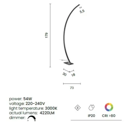 Lampade Da Terra-Ondaluce tenua lampada da terra ad arco bianca led 54w 3000k dimmerabile