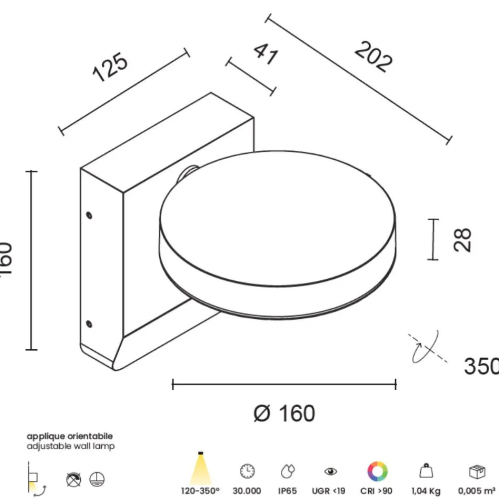 Applique Da Esterno-Ondaluce zenga applique antracite per esterno led 20w 3000k ip65
