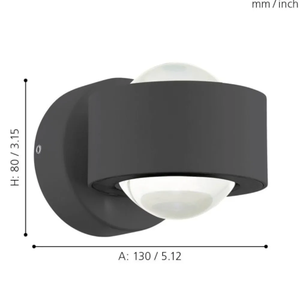 Applique Da Parete-Eglo Ono applique led 5w 3000k antracite design moderna