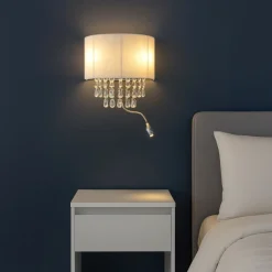 Applique Camera Da Letto-Ideal Lux Opera ap3 applique comodino camera da letto paralume cristalli luce