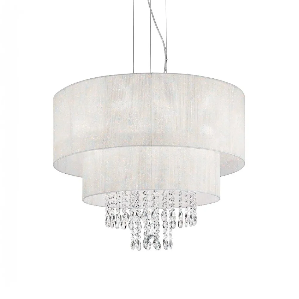 Lampadario Camera Da Letto-Ideal Lux Opera sp6 lampadario stanza da letto paralume bianco con cristalli
