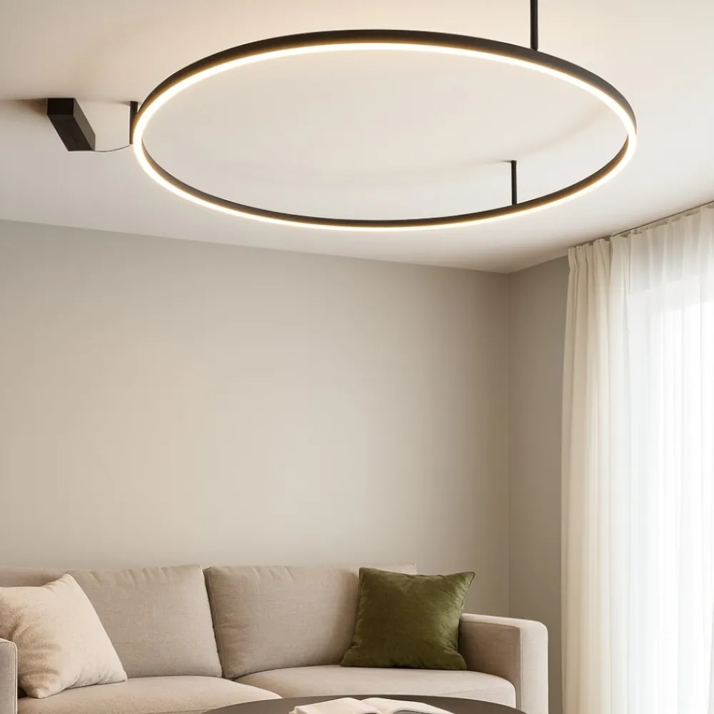 Plafoniere Moderne-Ideal Lux Oracle slim pl d090 round plafoniera a led moderna 90cm nera anello cerchio 55w 3000k