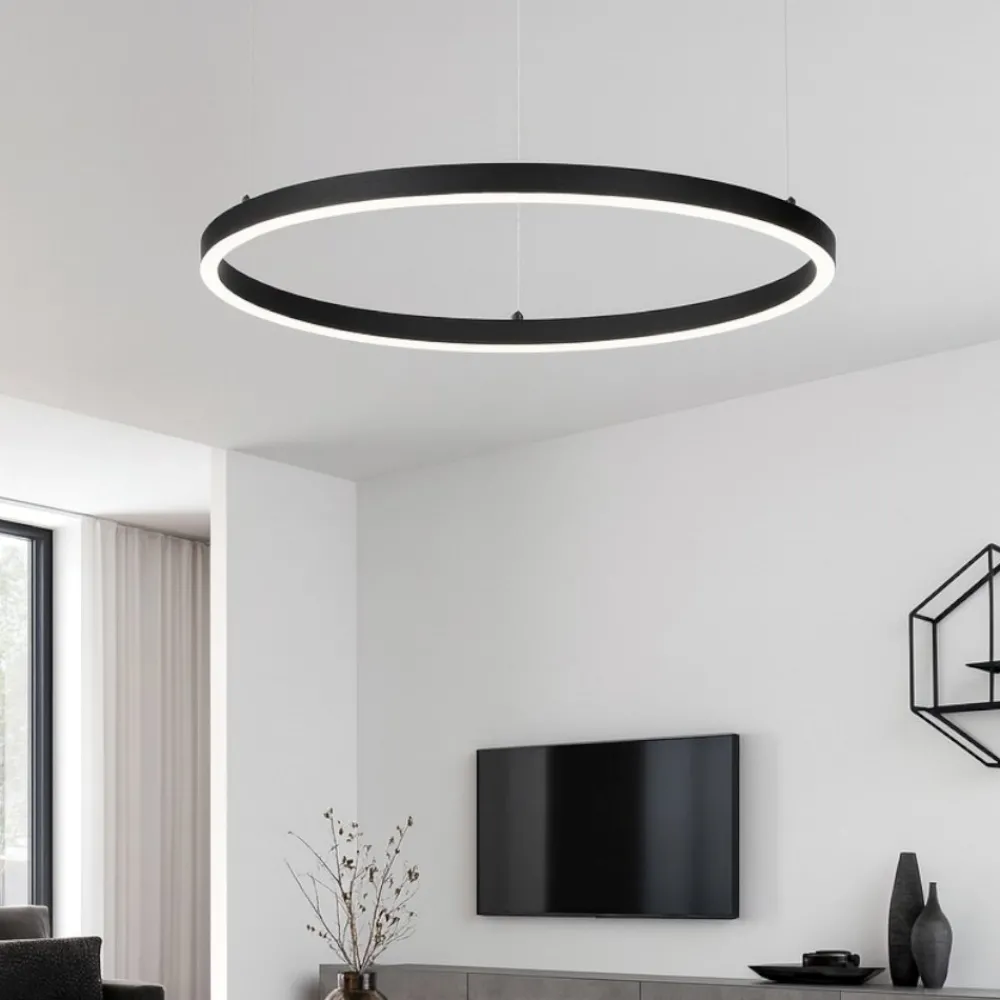Lampadari Moderni-Ideal Lux Oracle slim sp d070 round led 3000k dimmerabile lampadario nero