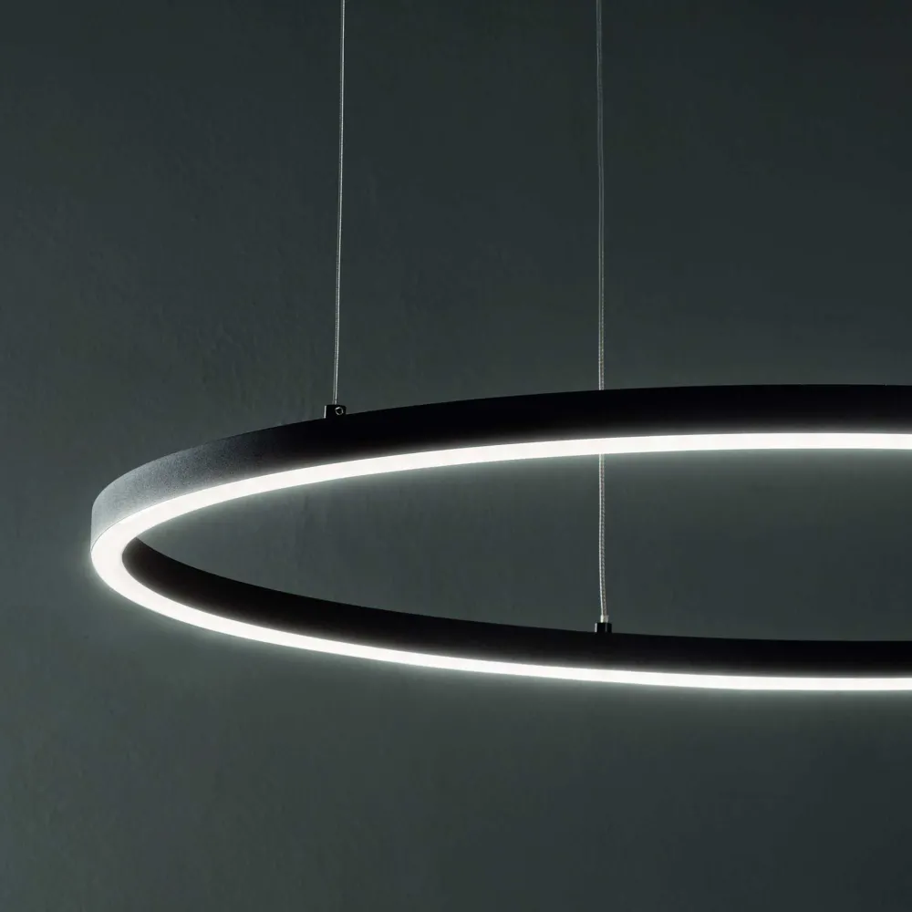 Lampadari Moderni-Ideal Lux Oracle slim sp d050 round 3000k lampadario nero led 3000k dimmerabile