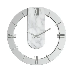 Orologi Da Parete Moderni-Selezionato da Mazzolaluce Orologio a parete rotondo effetto marmo dettagli foglia argento 50cm