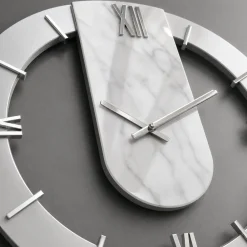 Orologi Da Parete Moderni-Selezionato da Mazzolaluce Orologio a parete rotondo effetto marmo dettagli foglia argento 50cm
