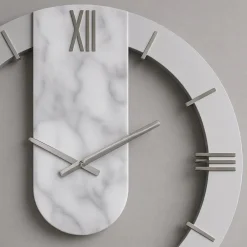 Orologi Da Parete Moderni-Selezionato da Mazzolaluce Orologio a parete rotondo effetto marmo dettagli foglia argento 50cm