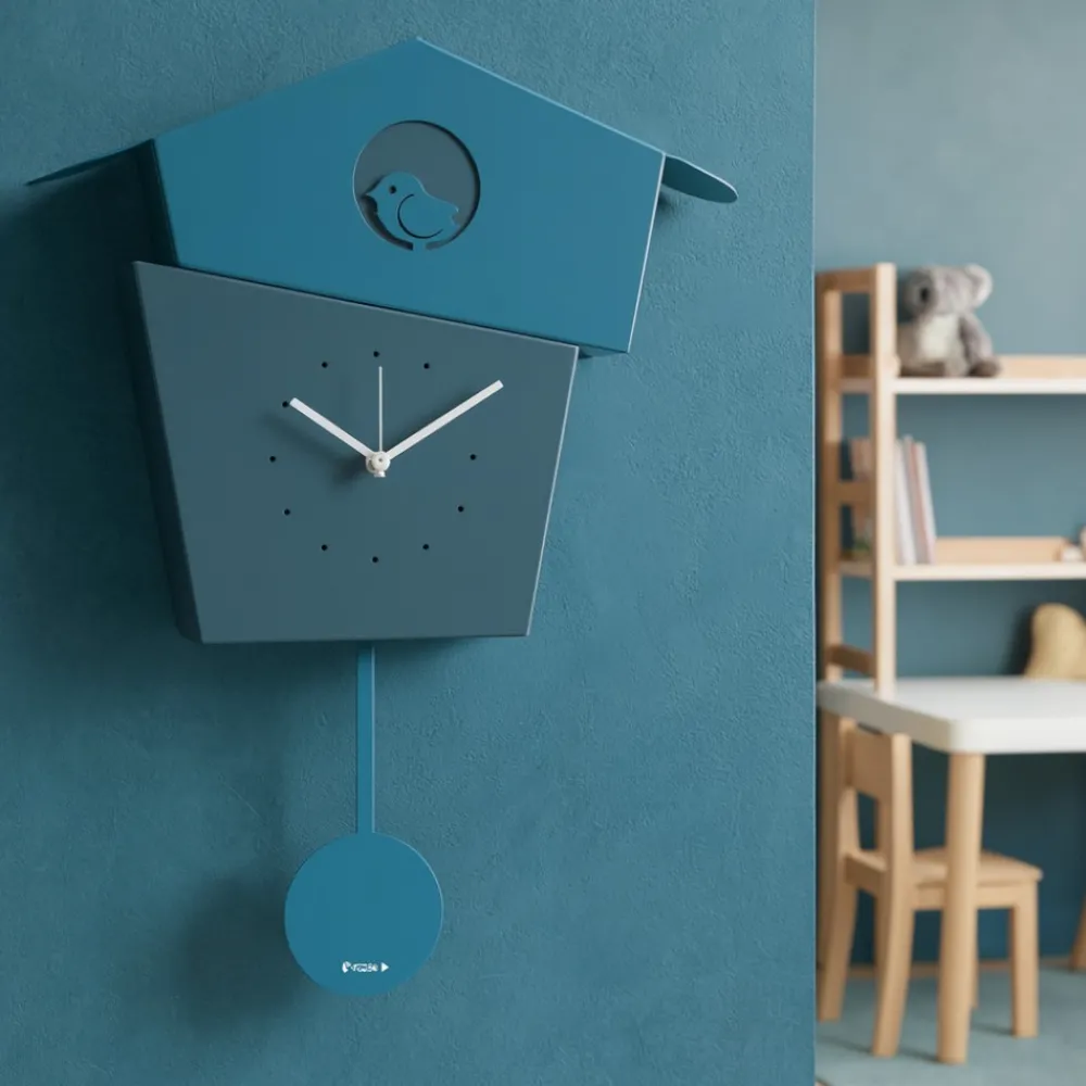 Orologi Da Parete Moderni-Selezionato da Mazzolaluce Orologio a pendolo da parete con uccellino colore blu