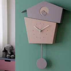 Orologi Da Parete Moderni-Selezionato da Mazzolaluce Orologio a pendolo da parete gelso e glicine con uccellino