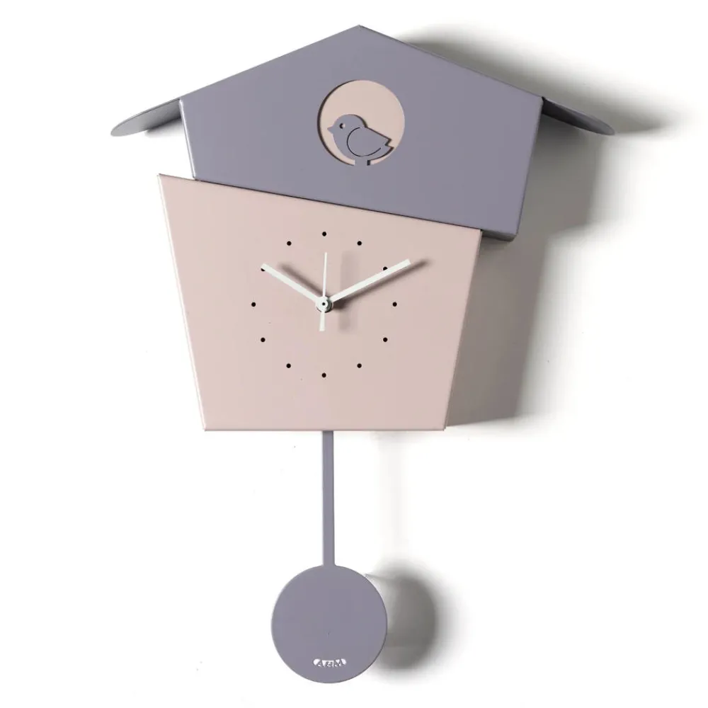 Orologi Da Parete Moderni-Selezionato da Mazzolaluce Orologio a pendolo da parete gelso e glicine con uccellino