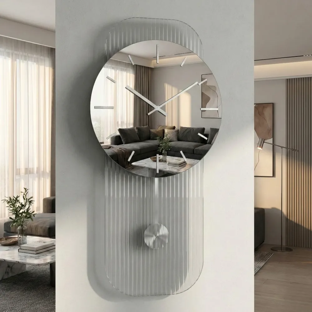 Orologi Da Parete Moderni-Selezionato da Mazzolaluce Orologio a pendolo 40x80 design moderno in vetro specchio fume
