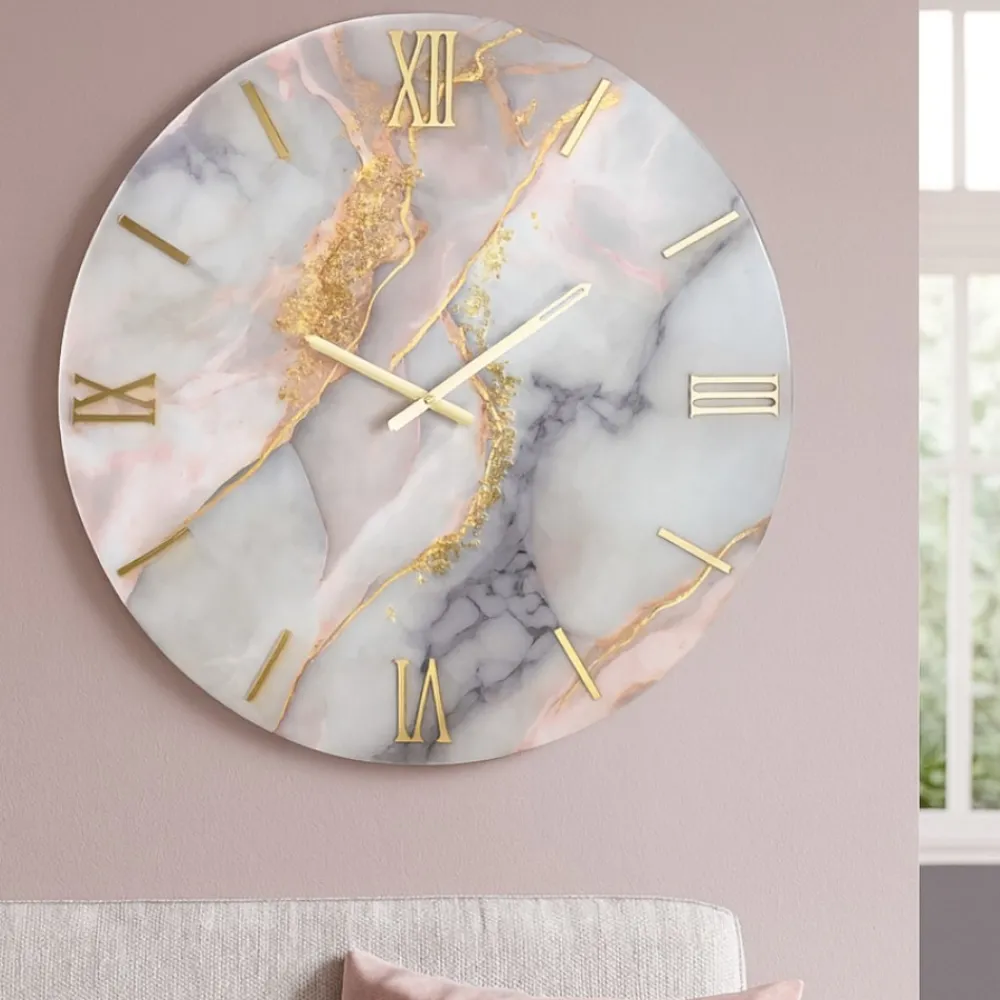 Orologi Da Parete Moderni-Selezionato da Mazzolaluce Orologio cipro di resina 80cm da parete moderno foglia oro cristalli