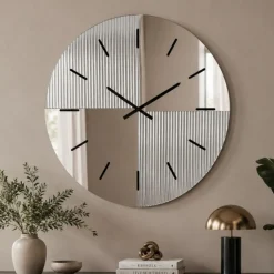 Orologi Da Parete Moderni-Selezionato da Mazzolaluce Orologio 100 cm da parete grandi dimensioni specchio cannettato e rosa moderno per soggiorno