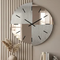 Orologi Da Parete Moderni-Selezionato da Mazzolaluce Orologio 100 cm da parete grandi dimensioni specchio cannettato e rosa moderno per soggiorno