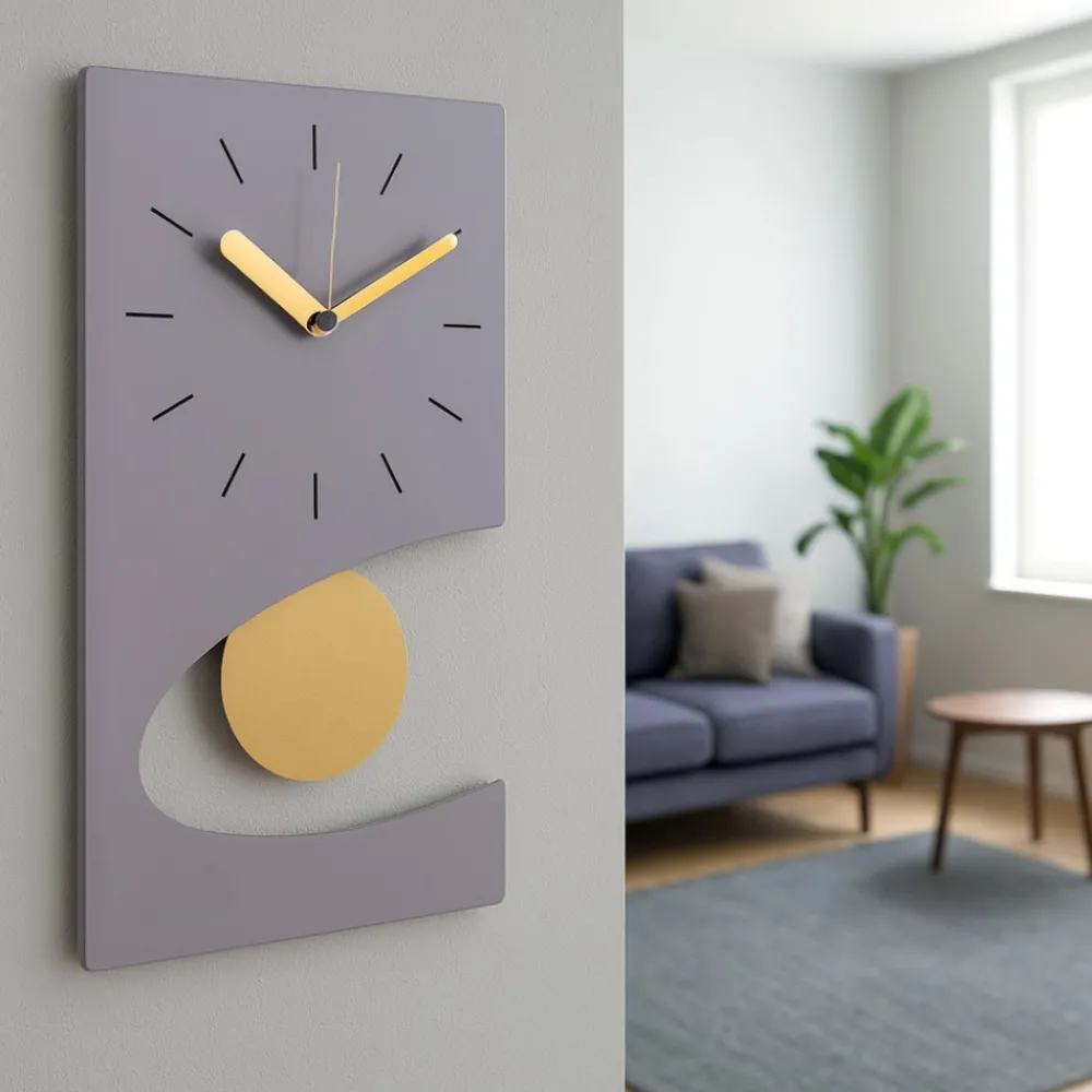 Orologi Da Parete Moderni-Selezionato da Mazzolaluce Orologio con pendolo da parete viola dettagli oro