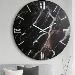 Orologi Da Parete Moderni-Selezionato da Mazzolaluce Orologio da muro 40cm polvere di luna resina effetto marmorizzato nero argento