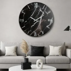 Orologi Da Parete Moderni-Selezionato da Mazzolaluce Orologio da muro 40cm polvere di luna resina effetto marmorizzato nero argento