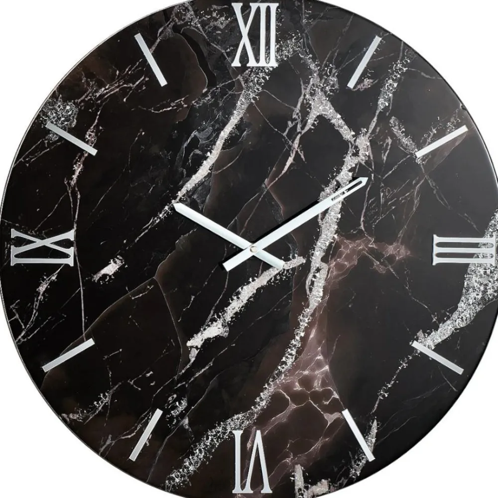 Orologi Da Parete Moderni-Selezionato da Mazzolaluce Orologio da muro 40cm polvere di luna resina effetto marmorizzato nero argento