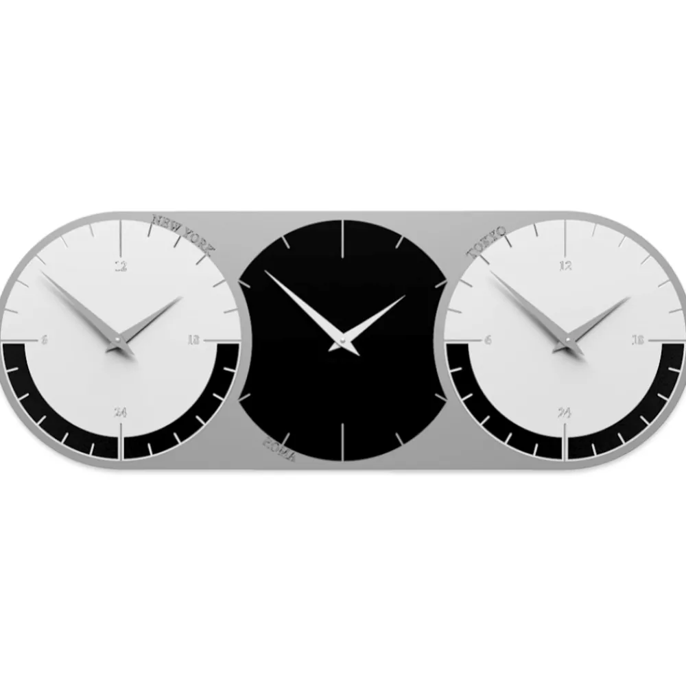 Orologi Da Parete Moderni-Selezionato da Mazzolaluce Orologio da muro fusi orari 3 nero grigio bianco in legno