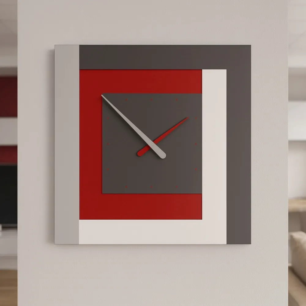 Orologi Da Parete Moderni-Selezionato da Mazzolaluce Orologio da muro moderno clock63 stripes rosso rubino bianco