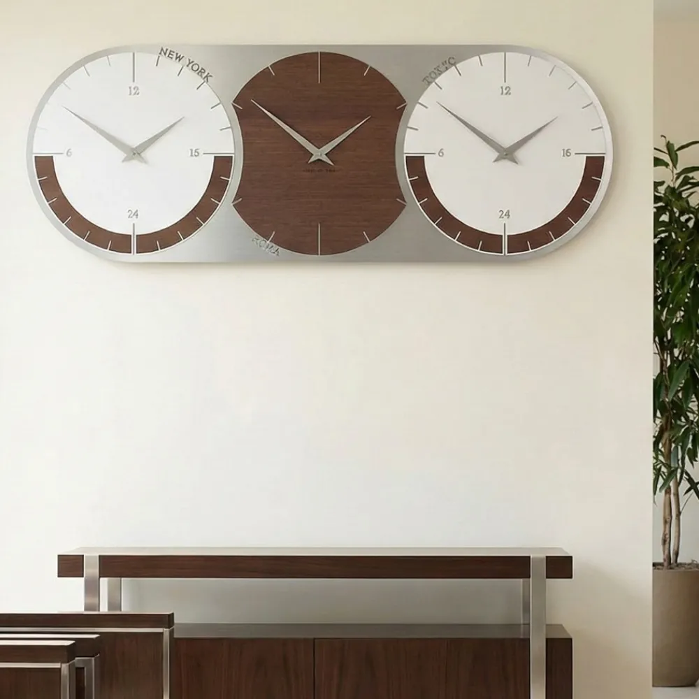 Orologi Da Parete Moderni-Selezionato da Mazzolaluce Orologio da muro moderno fusi orari 3 rovere wenge grigio bianco