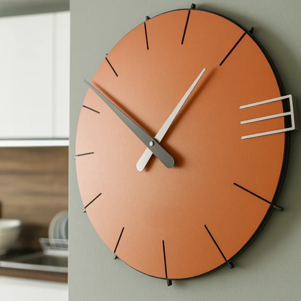 Orologi Da Parete Moderni-Selezionato da Mazzolaluce Orologio da muro moderno legno colore terracotta