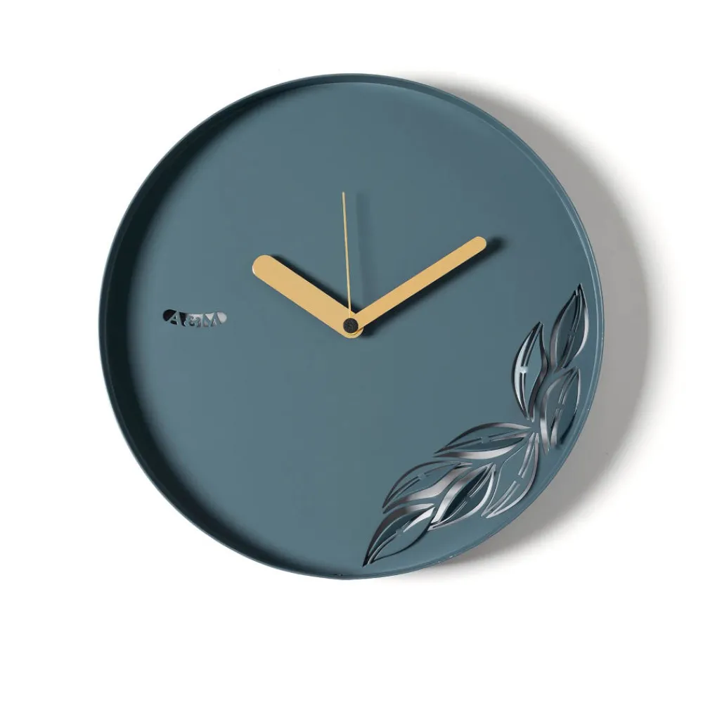 Orologi Da Parete Moderni-Selezionato da Mazzolaluce Orologio da muro moderno rotondo color petrolio con foglie