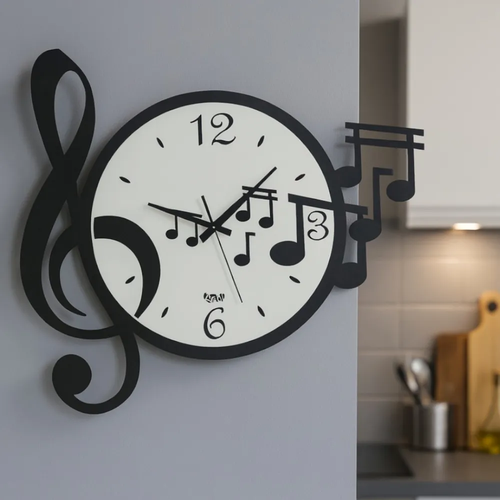 Orologi Da Parete Moderni-Selezionato da Mazzolaluce Orologio da muro note musicali moderno bianco e nero