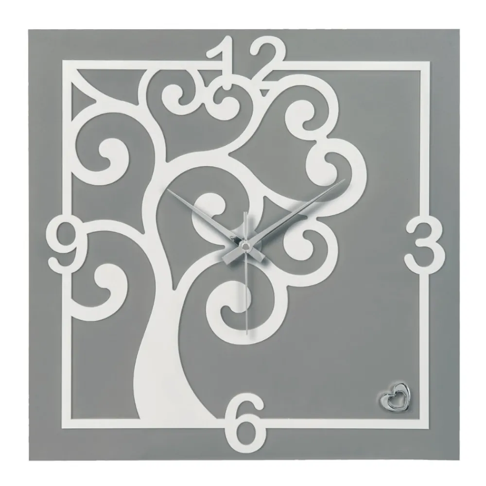 Orologi Da Parete Moderni-Bongelli Preziosi Orologio da parete albero della vita quadrato grigio