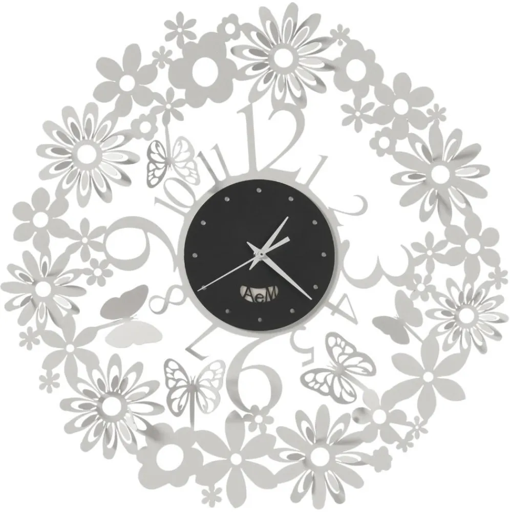 Orologi Da Parete Moderni-Selezionato da Mazzolaluce Orologio da parete bianco e nero design farfalle rotondo 50cm