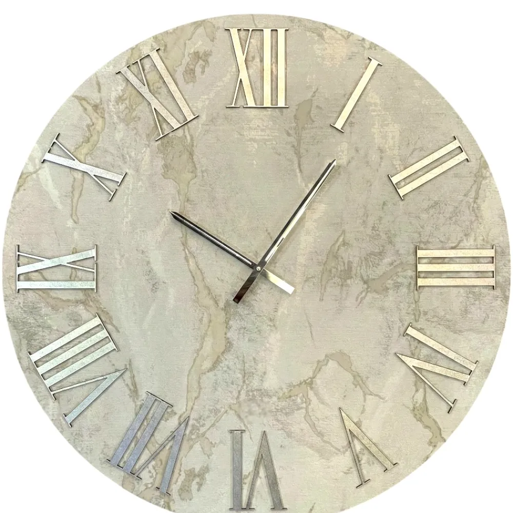 Orologi Da Parete Moderni-Selezionato da Mazzolaluce Orologio da parete 40cm con carta da parati numeri romani argento
