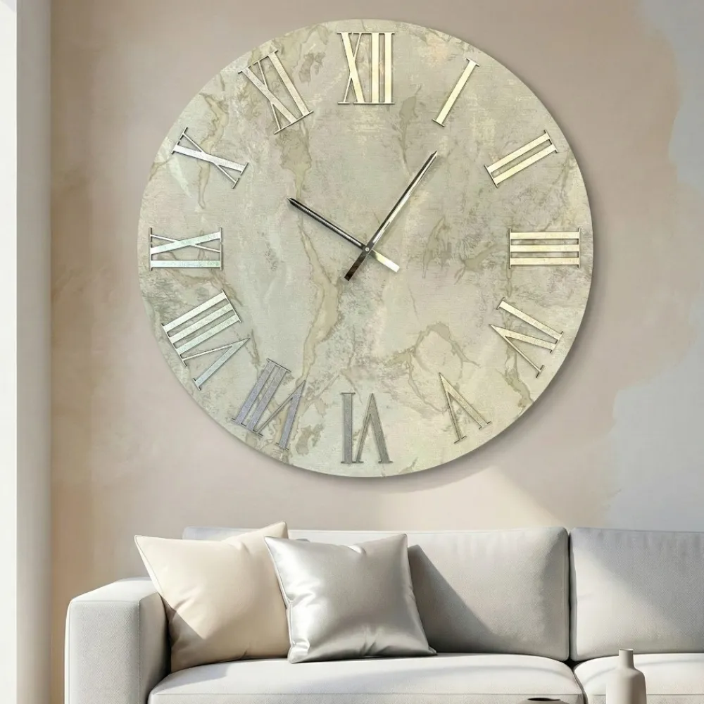 Orologi Da Parete Moderni-Selezionato da Mazzolaluce Orologio da parete 40cm con carta da parati numeri romani argento