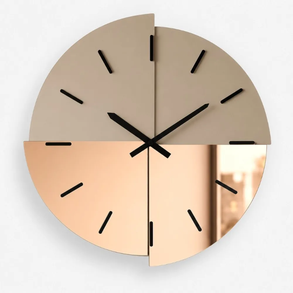Orologi Da Parete Moderni-Selezionato da Mazzolaluce Orologio da parete 80 cm design moderno specchio bronzo satinato oro rosa