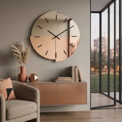 Orologi Da Parete Moderni-Selezionato da Mazzolaluce Orologio da parete 80 cm design moderno specchio bronzo satinato oro rosa