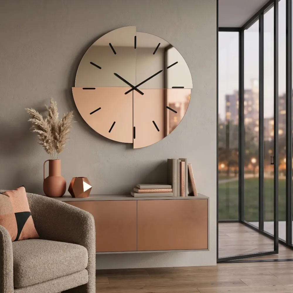 Orologi Da Parete Moderni-Selezionato da Mazzolaluce Orologio da parete 80 cm design moderno specchio bronzo satinato oro rosa
