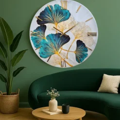 Orologi Da Parete Moderni-Selezionato da Mazzolaluce Orologio da parete 60cm di resina floreal particolare verde oro