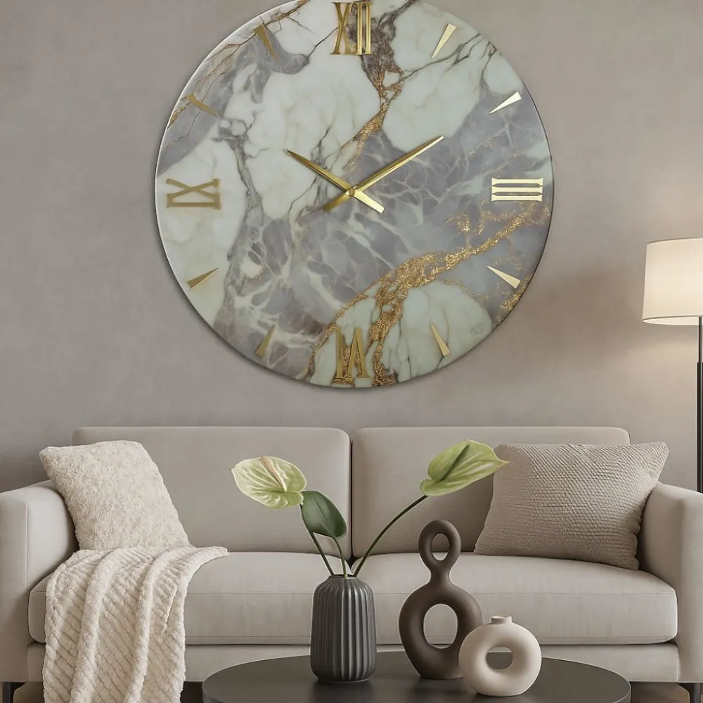 Orologi Da Parete Moderni-Selezionato da Mazzolaluce Orologio da parete 80cm effetto marmoreo numeri oro design