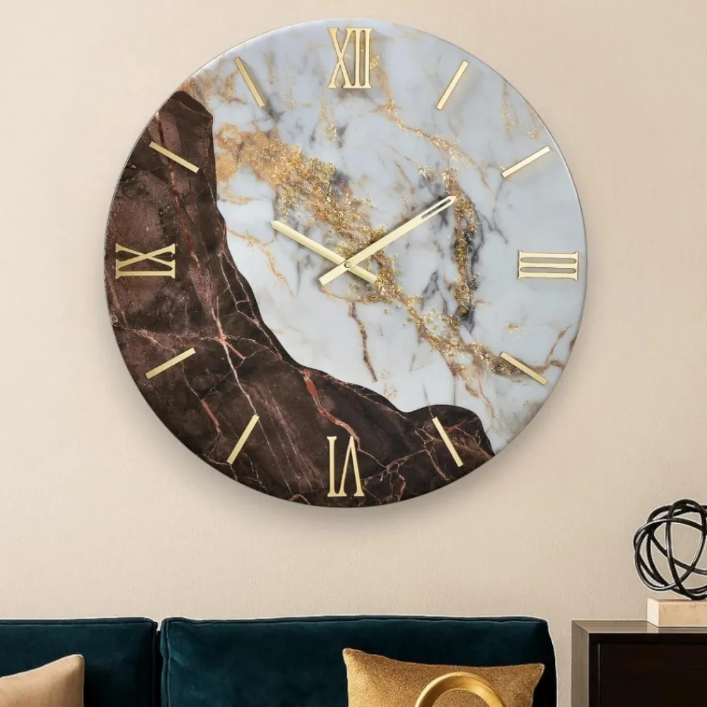 Orologi Da Parete Moderni-Selezionato da Mazzolaluce Orologio da parete 60cm effetto marmo marrone bianco oro design