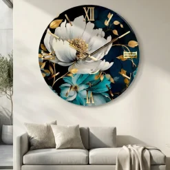 Orologi Da Parete Moderni-Selezionato da Mazzolaluce Orologio da parete 60cm floreale rotondo resina cristalli oro