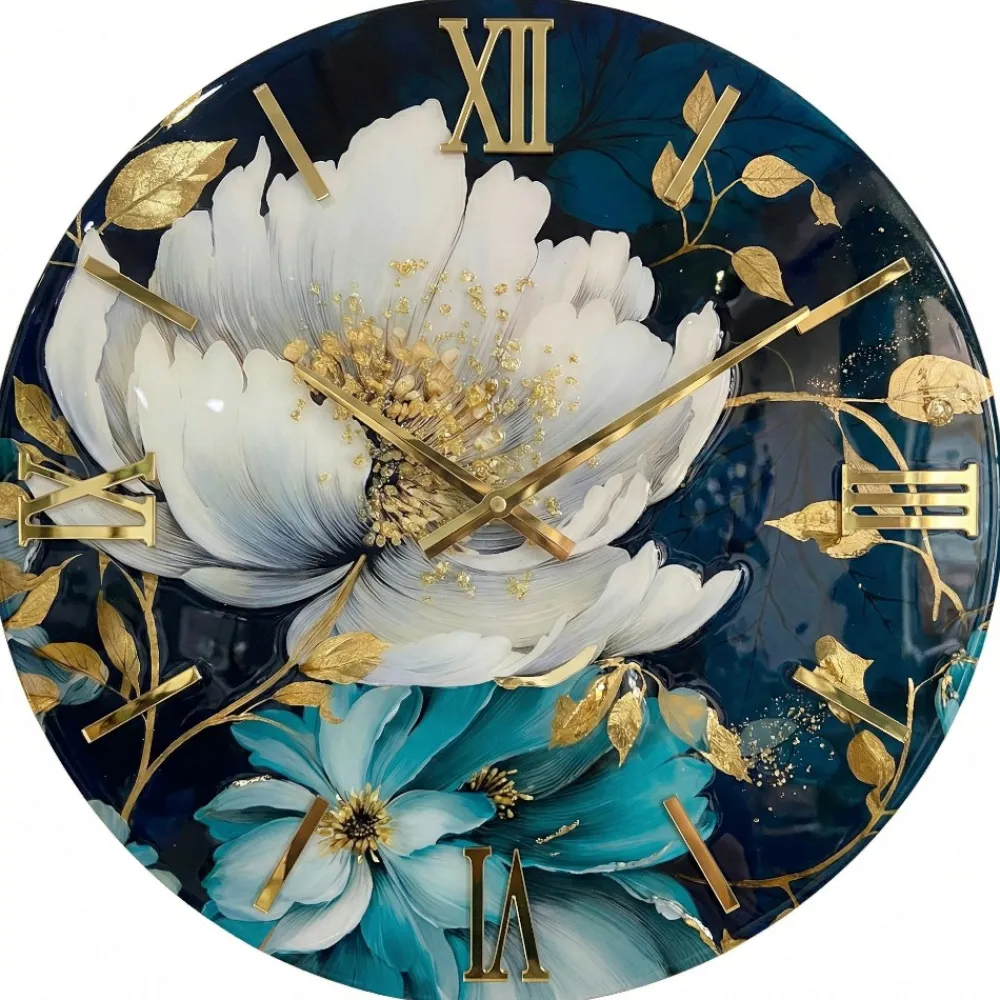 Orologi Da Parete Moderni-Selezionato da Mazzolaluce Orologio da parete 40cm floreale resina ludico oro cristalli