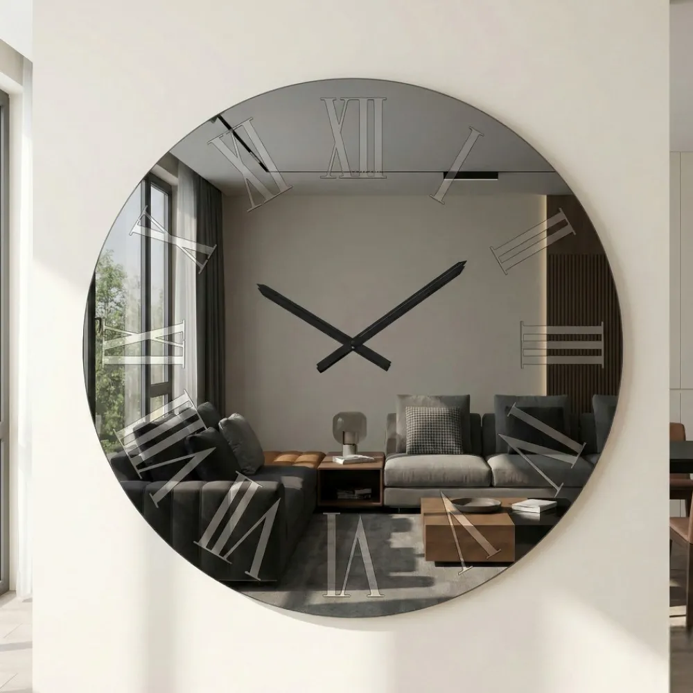 Orologi Da Parete Moderni-Selezionato da Mazzolaluce Orologio da parete 80cm in vetro fume rotondo numeri romani