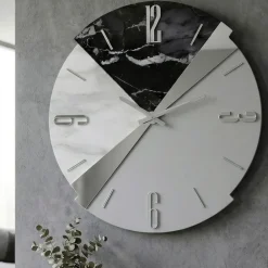 Orologi Da Parete Moderni-Selezionato da Mazzolaluce Orologio da parete 60cm legno resina effetto marmo tondo design moderno